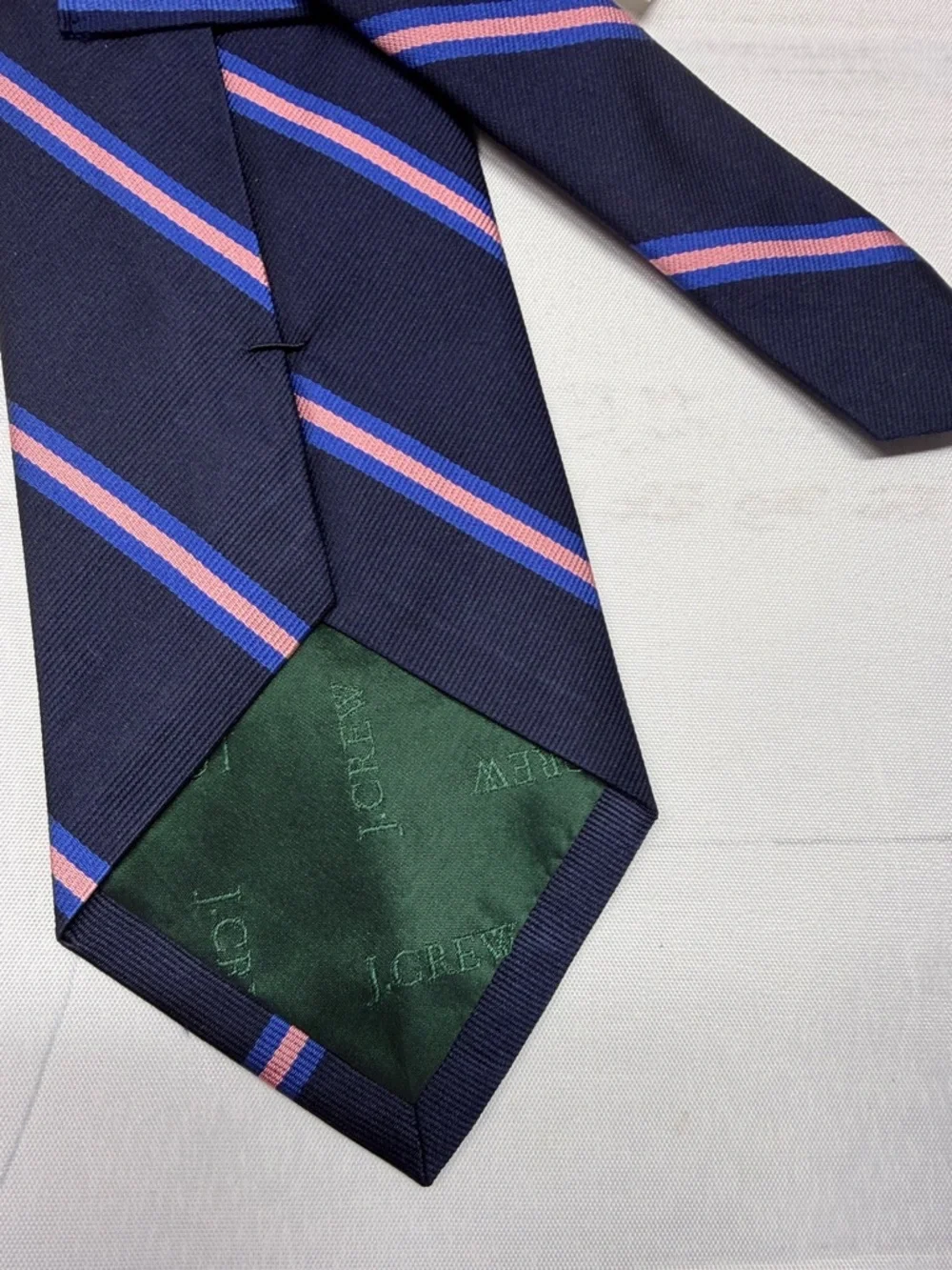 J. Crew NWT Navy Blue with Pink and Light Blue Stripes English Silk Neck Tie